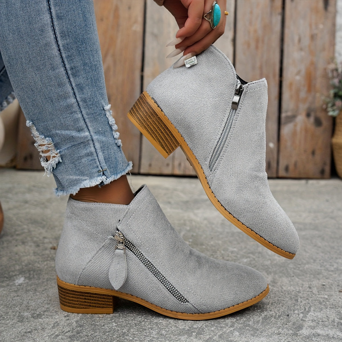 CARA | Suede Zip Ankle Boots