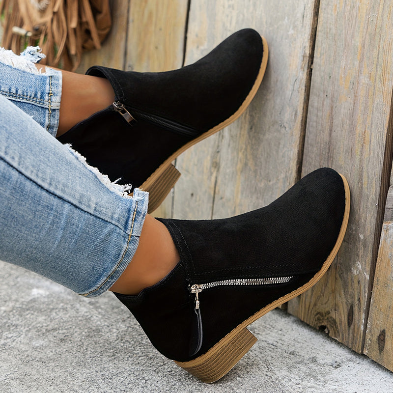 CARA | Suede Zip Ankle Boots