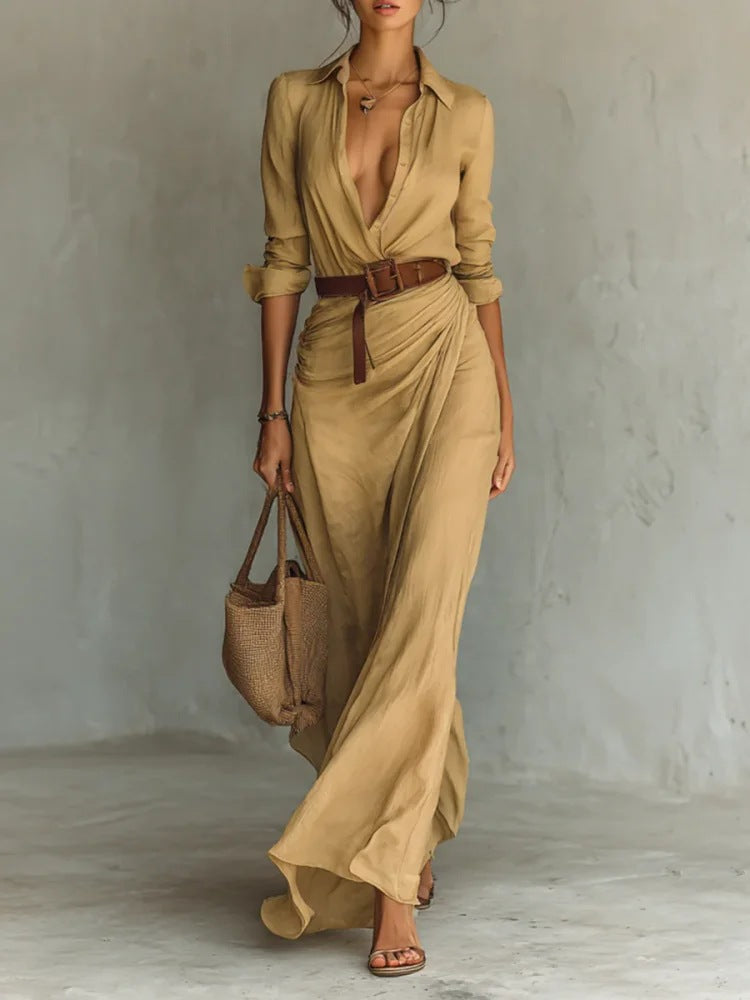 SERA |  ELEGANT LAPEL-WRAP MAXI DRESS
