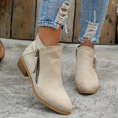 CARA | Suede Zip Ankle Boots