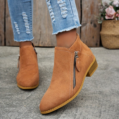 CARA | Suede Zip Ankle Boots