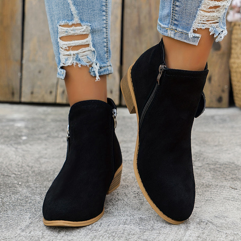 CARA | Suede Zip Ankle Boots