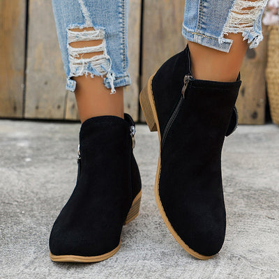 CARA | Suede Zip Ankle Boots
