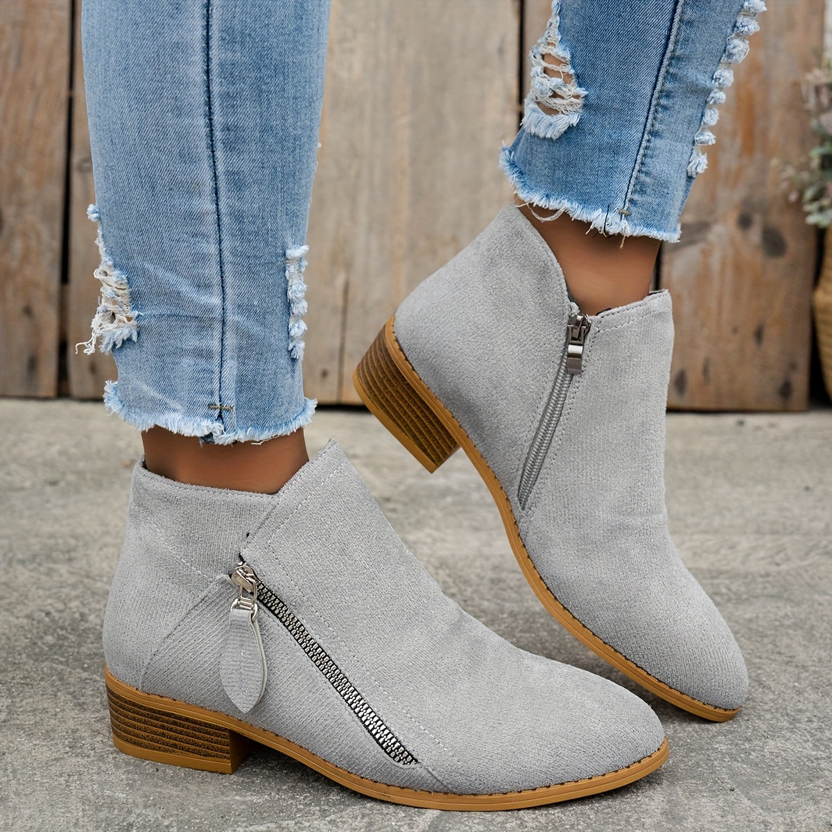 CARA | Suede Zip Ankle Boots