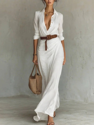 SERA |  ELEGANT LAPEL-WRAP MAXI DRESS