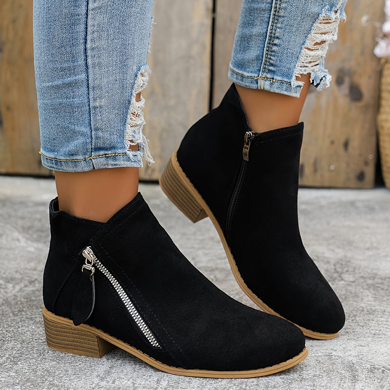 CARA | Suede Zip Ankle Boots