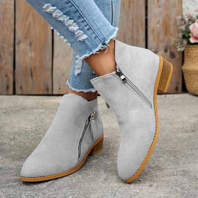 CARA | Suede Zip Ankle Boots