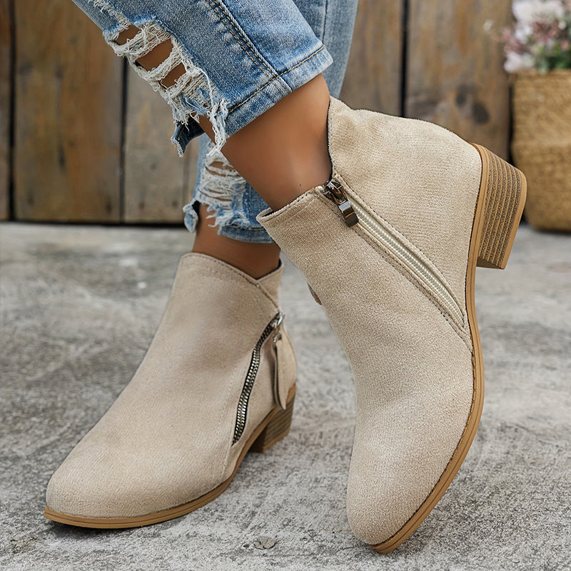 CARA | Suede Zip Ankle Boots