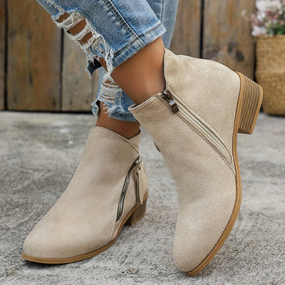 CARA | Suede Zip Ankle Boots