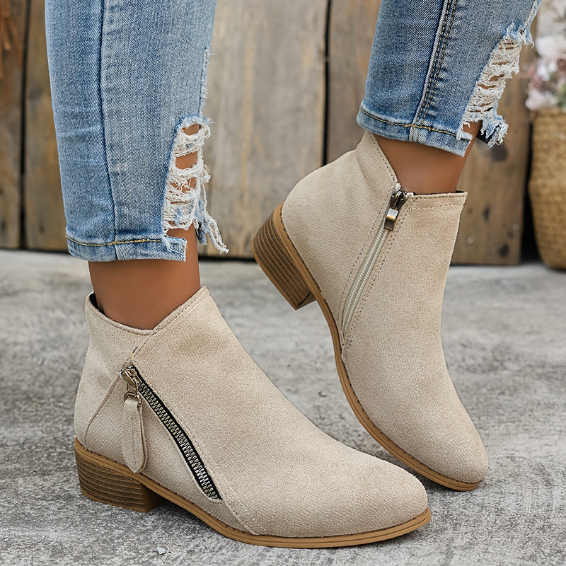 CARA | Suede Zip Ankle Boots