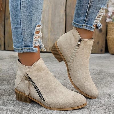 CARA | Suede Zip Ankle Boots