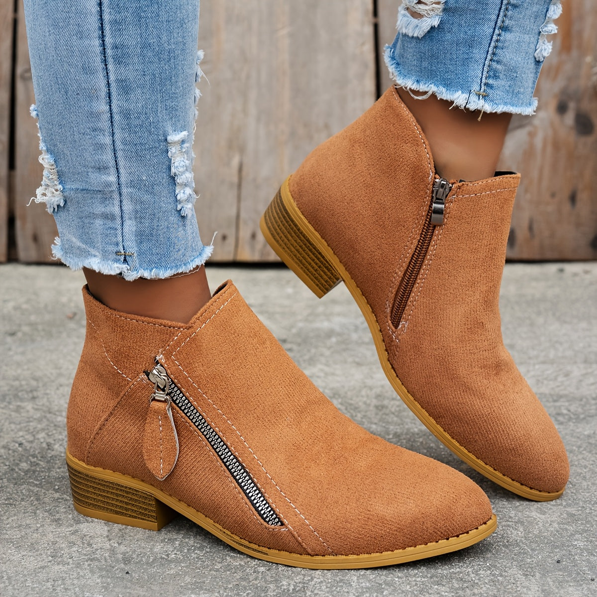 CARA | Suede Zip Ankle Boots
