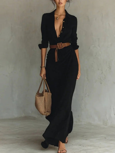 SERA |  ELEGANT LAPEL-WRAP MAXI DRESS