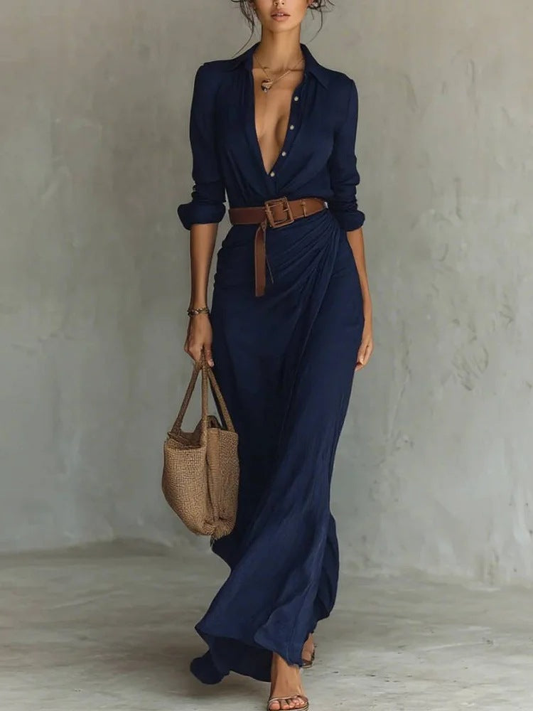 SERA |  ELEGANT LAPEL-WRAP MAXI DRESS