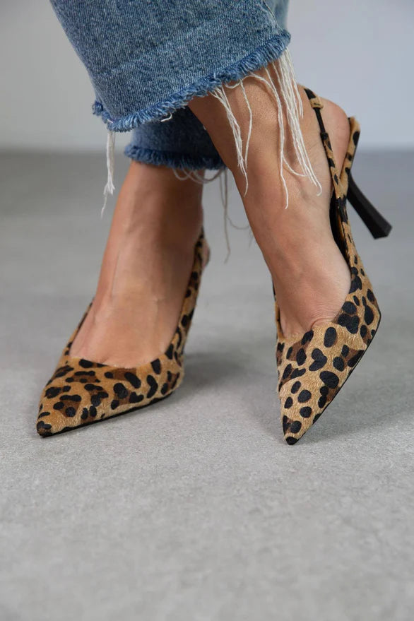 Liorina | Khaki Leopard Print Pointed Toe Heels 4