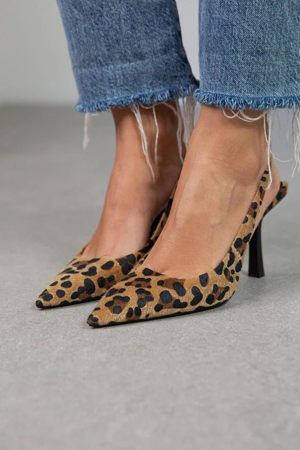 Liorina | Khaki Leopard Print Pointed Toe Heels 4