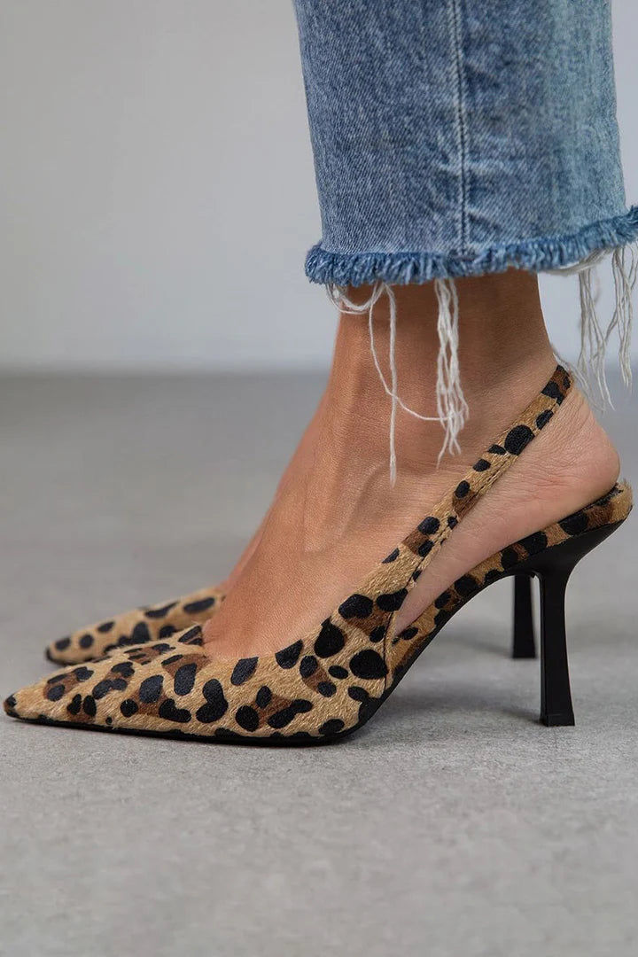 Liorina | Khaki Leopard Print Pointed Toe Heels 4