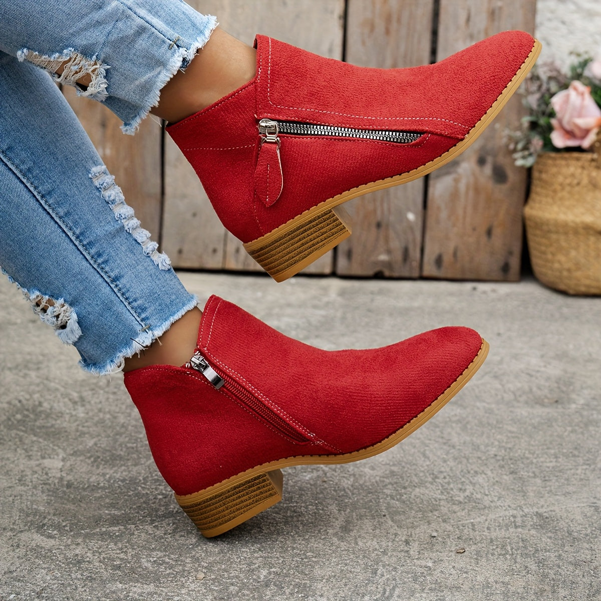 CARA | Suede Zip Ankle Boots