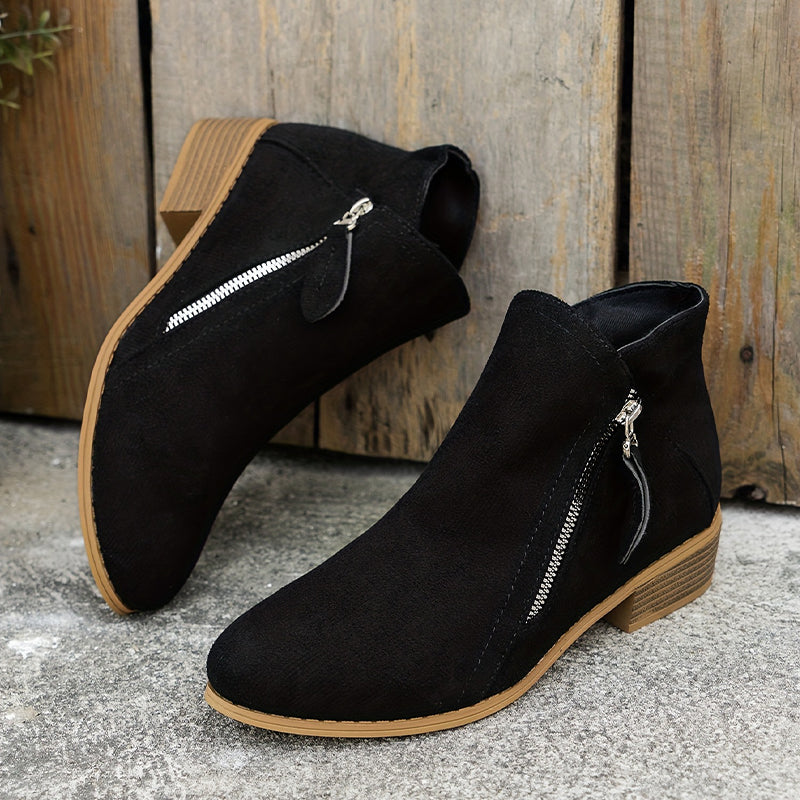CARA | Suede Zip Ankle Boots
