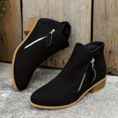 CARA | Suede Zip Ankle Boots